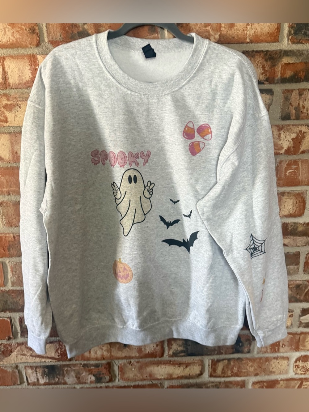 Gildan Light Gray Halloween Ghost Graphic Crewneck